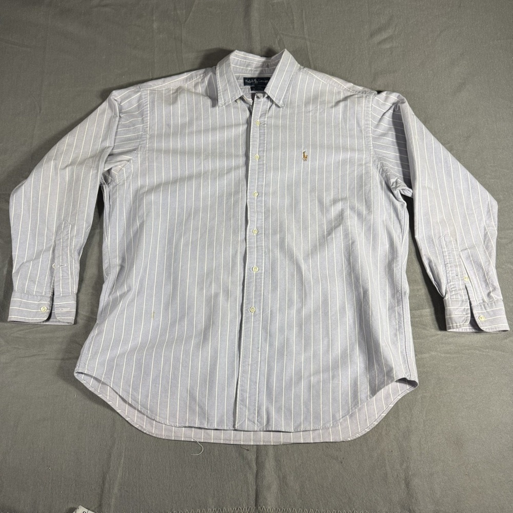 Ralph Lauren Blake Shirt Men L Blue Striped Button Front Long‎ Sleeve Flesh Pony